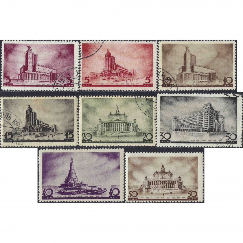 1937, СССР, 3k-50k, Соловьев #543-#550 / Мишель #558A-#565A, Фототипия, ВЗ, P12½