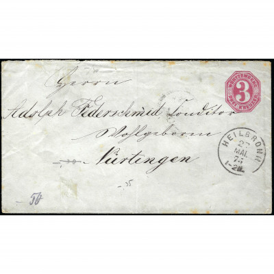 1875, German Empire, A cover sent from Heilbr...