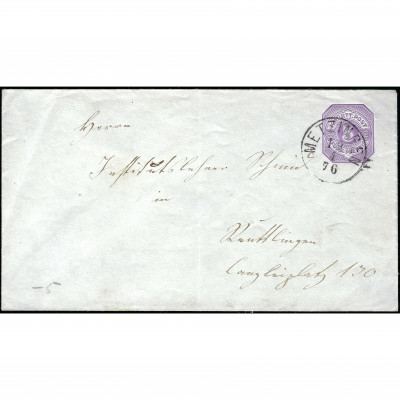 1876, German Empire, A cover sent to Reutling...