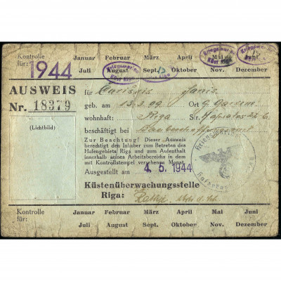 Identity Card (Ausweis) issued in occupied Ri...