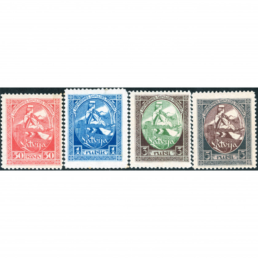 1920, Латвия, 50k-5Rub, Соловьев #40-#43 / Мишель #42A-#45A, Литография, Без ВЗ, P11.5