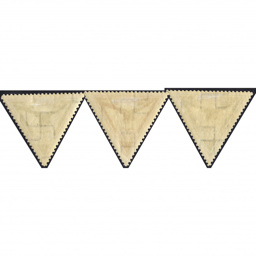 1932, Латвия, 10+20s-25+50s, Соловьев #197-#199, Литография, ВЗ, P11, Авиапочта