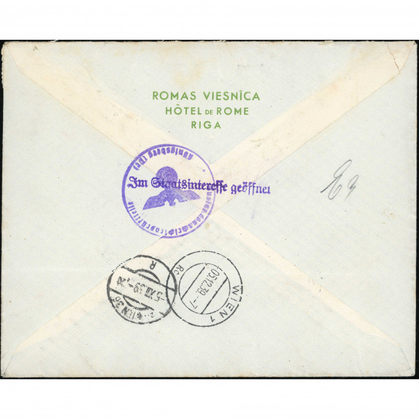 1939, Latvia, International Express cover sent from Riga to Vienna