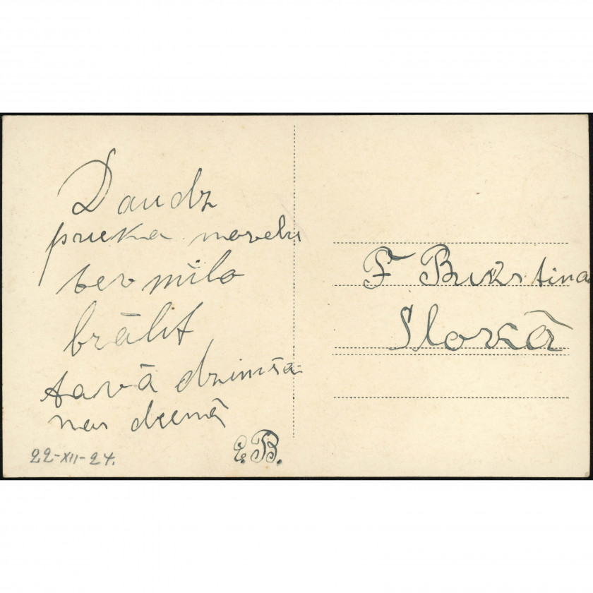 Nezināms izdevējs (Reliģiska atklātne): Eņģelis ar notīm, dzejolis vecajā drukā. Ar roku rakstīta vēstule uz Sloku (1927. g.)