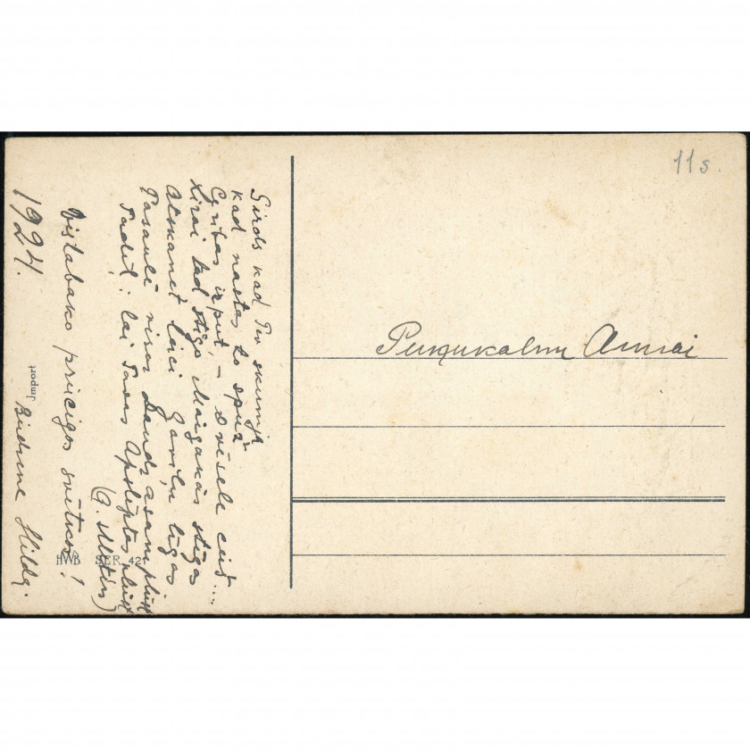 HWB Publisher (Greeting Postcard): Winter evening landscape. Handwritten letter (1924)