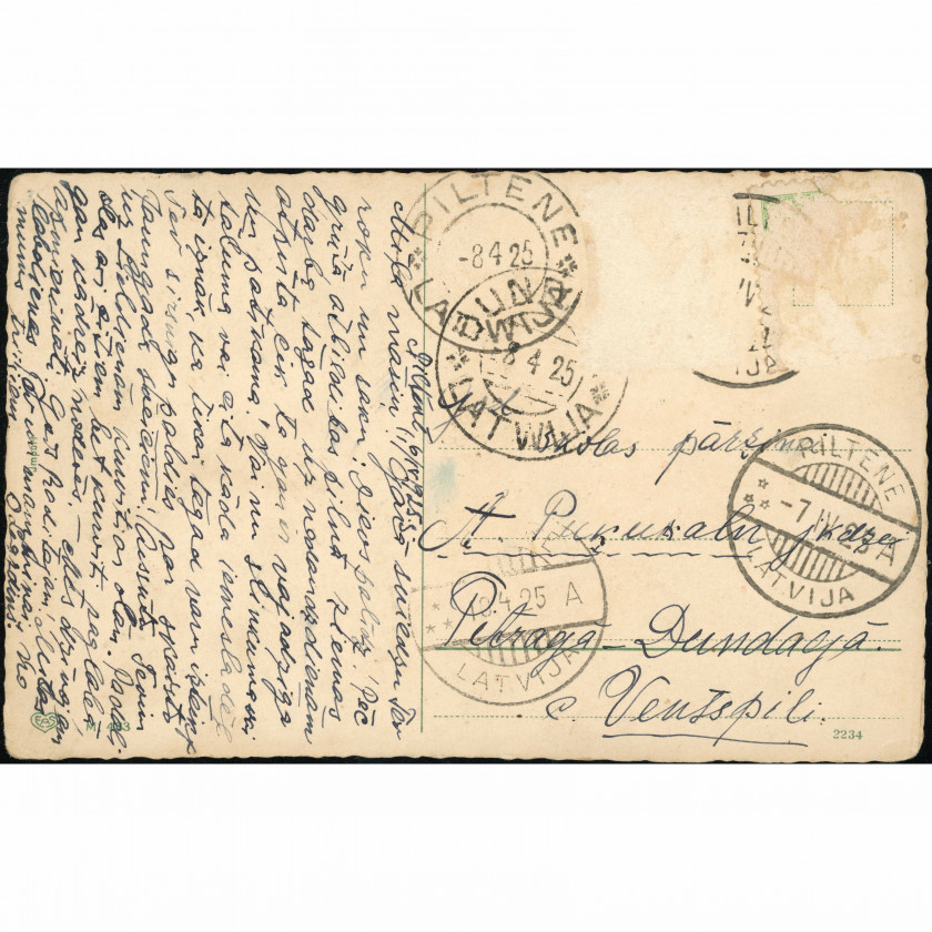 EAS (E. A. Schwerdtfeger & Co., Berlin) (Lieldienu pastkarte): Grozs ar olām, vijolītēm un pūpolu zariem. Nosūtīta 1925. gadā (Pitrags)