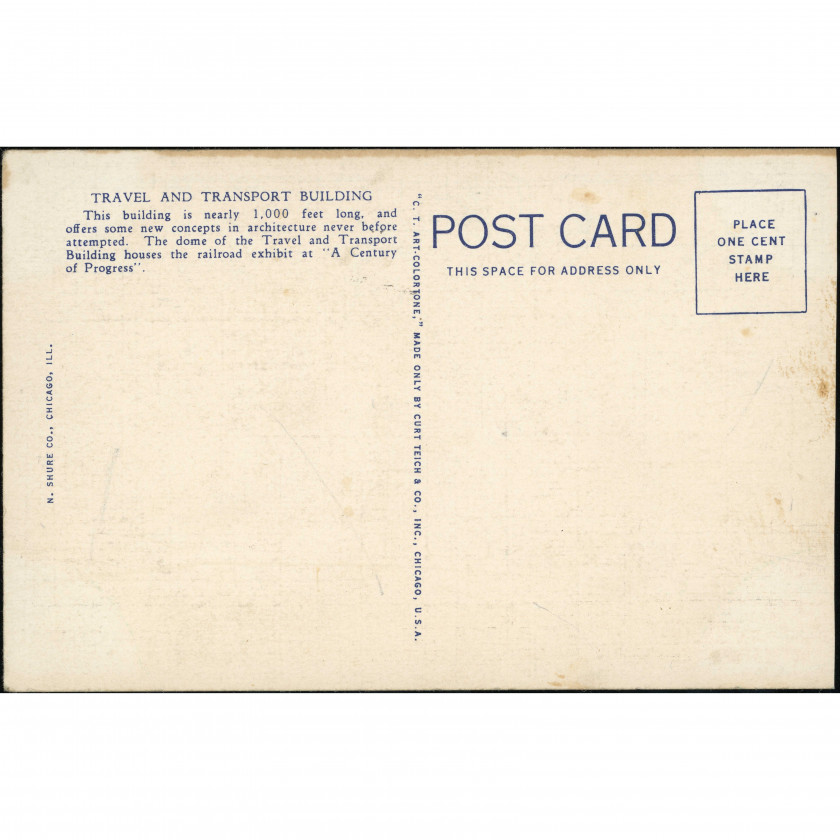 Чикаго (Всемирная выставка, Иллинойс, США), год: 1934 (по коду Curt Teich), издатель: N. Shure Co. / Curt Teich (Чикаго).