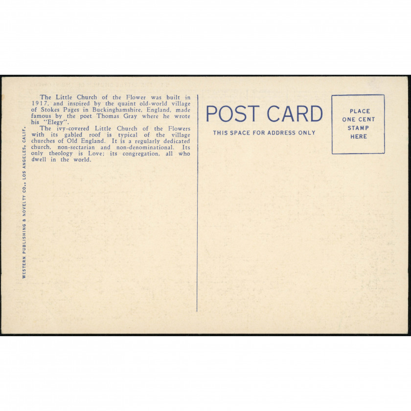 Glendale (Forest Lawn Memorial Park, California, USA), year: 1933 (Curt Teich code), publisher: Western Publishing & Novelty Co. (Los Angeles).
