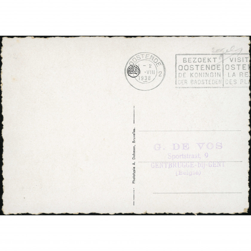 Остенде (Бельгия), год отправки: 1938, издатель: Phototypie A. Dohmen (Брюссель).