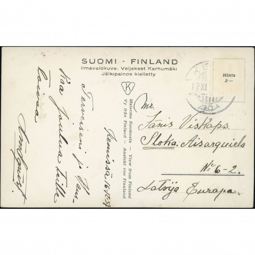 Kemi (City panorama, Finland), year mailed: December 16, 1937, publisher: Karhumäki Brothers (Veljekset Karhumäki).