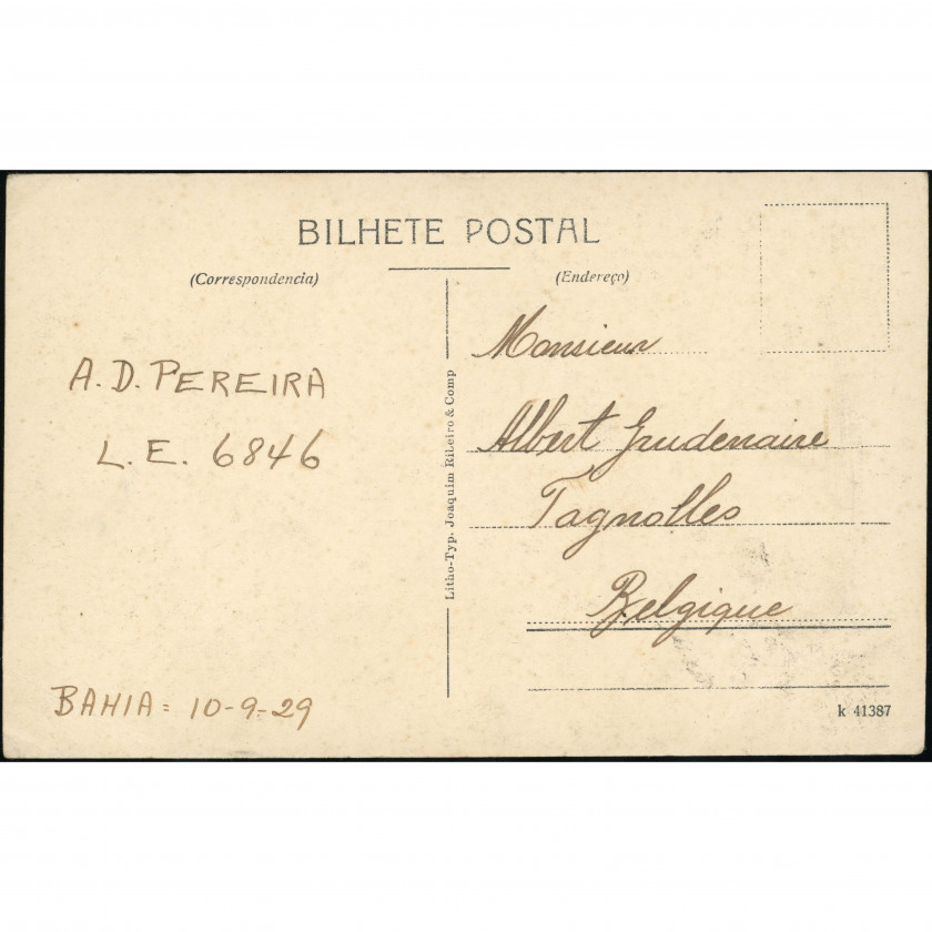 Salvadora (Baijas ģimnāzija, Baijas štats, Brazīlija), nosūtīšanas datums: 1929. gada 10. septembris, izdevējs: Joaquim Ribeiro & Comp.