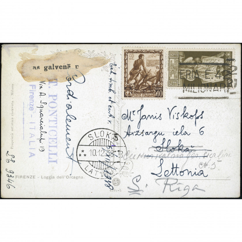 Florence (Italy) — Artistic view of the Loggia dell'Orcagna, period: mailed in 1938, publisher: Milano (Italy).