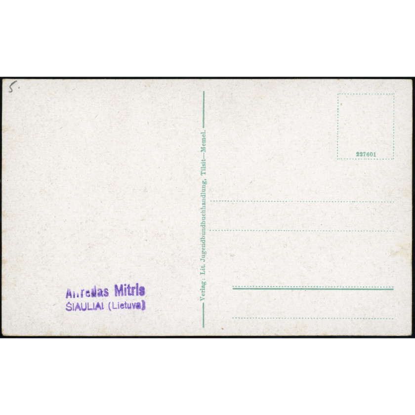 Klaipėda (Memel) (Lithuania) — Fishing harbor in Bommels-Vitte (Fischereihafen, Bommels-Vitte), period: 1920s–1930s, publisher: Lit. Jugendbundbuchhandlung, Tilsit—Memel (stamp on the back: Alfredas Mitris, Šiauliai).