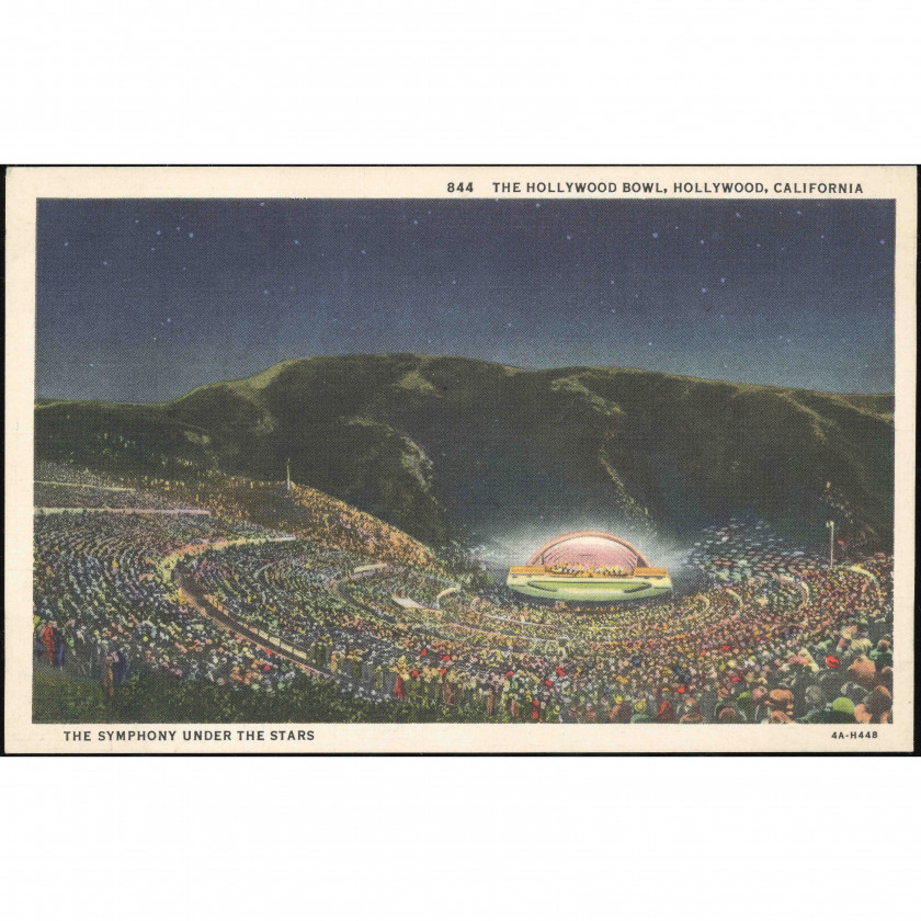 Los Angeles (The Hollywood Bowl, California, USA), year: 1934 (Curt Teich code), publisher: Western Publishing & Novelty Co. (Los Angeles).