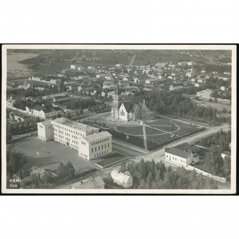 Kemi (City panorama, Finland), year mailed: December 16, 1937, publisher: Karhumäki Brothers (Veljekset Karhumäki).