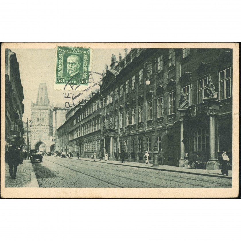 Prague (Powder Tower and Hybernská Street, Czechoslovakia), period: 1920s, publisher: P. B. E. (No. 83).