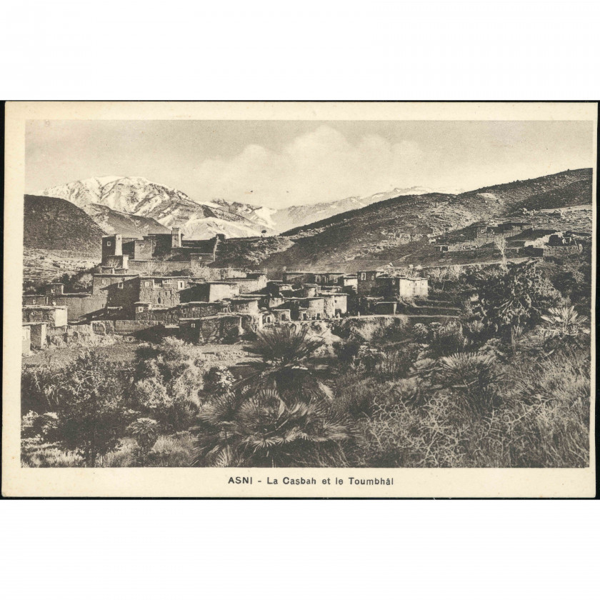 Asni (Morocco) — The Casbah with Mount Toubkal in the background, period: 1920s–1930s, publisher: Edition L.M. (Casablanca).