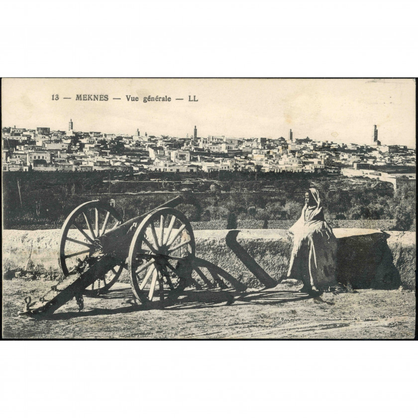 Мекнес (Марокко) — Панорама города и старинная пушка, период: 1930-е гг., издатель: Lévy et Neurdein Réunis (LL) / Париж.