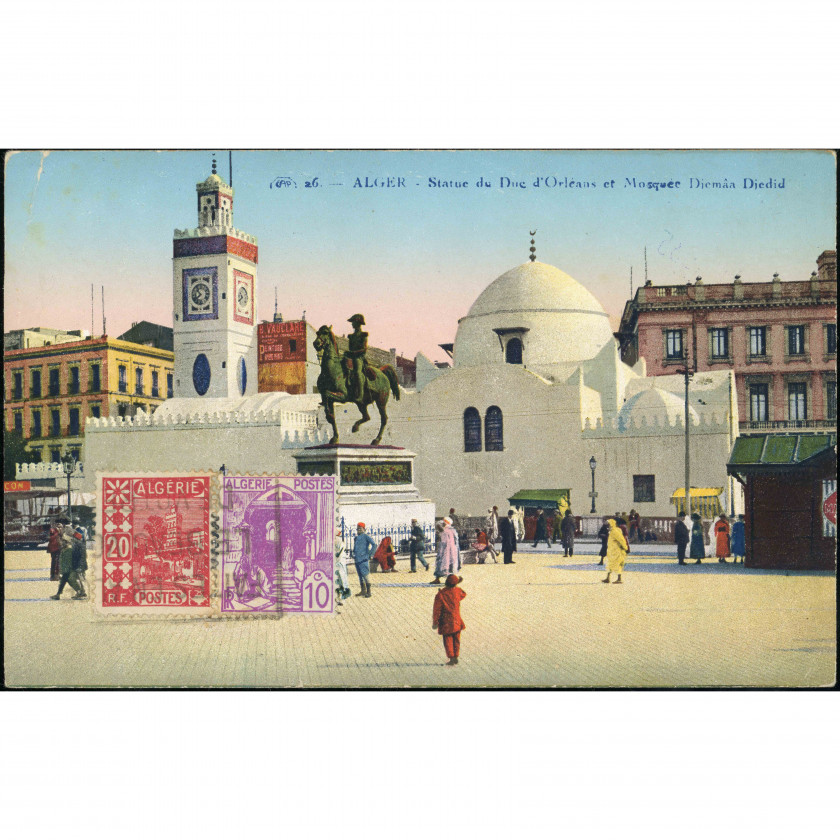 Alžīra (Alžīrija) — Orleānas hercoga statuja un Jaunā mošeja, perioda datējums: 1935. gada 7. decembris, izdevējs: CAP (Strasbūra).