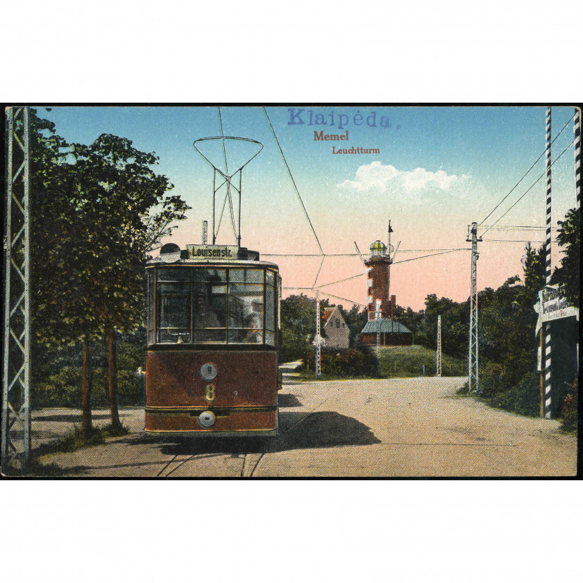 Klaipēda (Mēmele) (Lietuva) — Bāka (Leuchtturm) un tramvajs (maršruts Louisenstr.), periods: 1920.–1930. gadi (starpkaru periods), izdevējs: Nezināms (Nr. 93534).