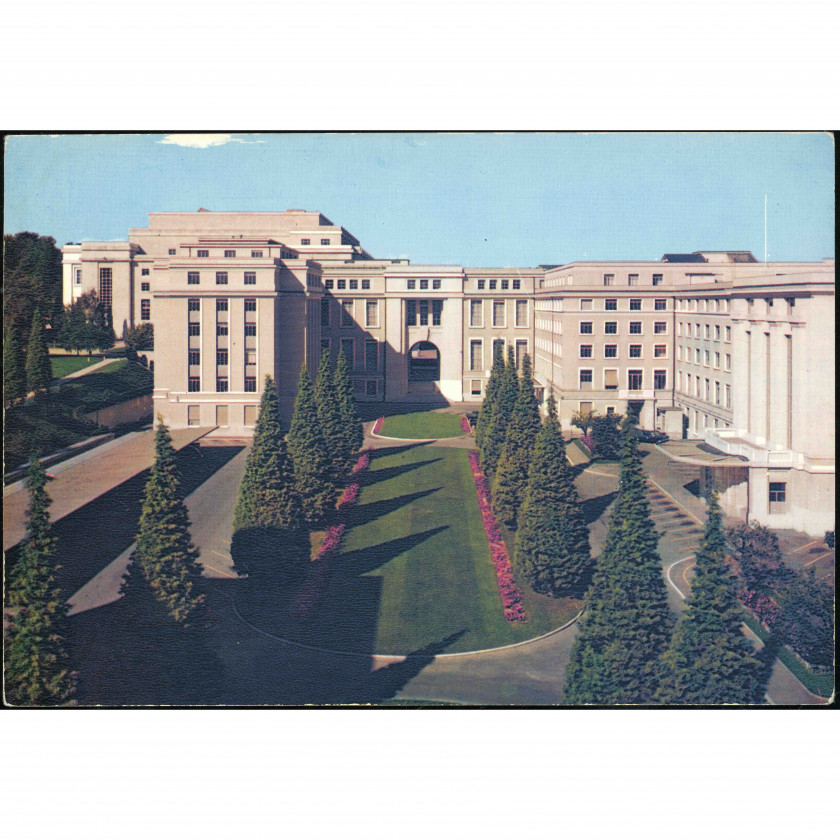 Geneva (Switzerland) — Palace of Nations (Secretariat Courtyard), period: 1960s–1970s, publisher: Unspecified (No. 255).