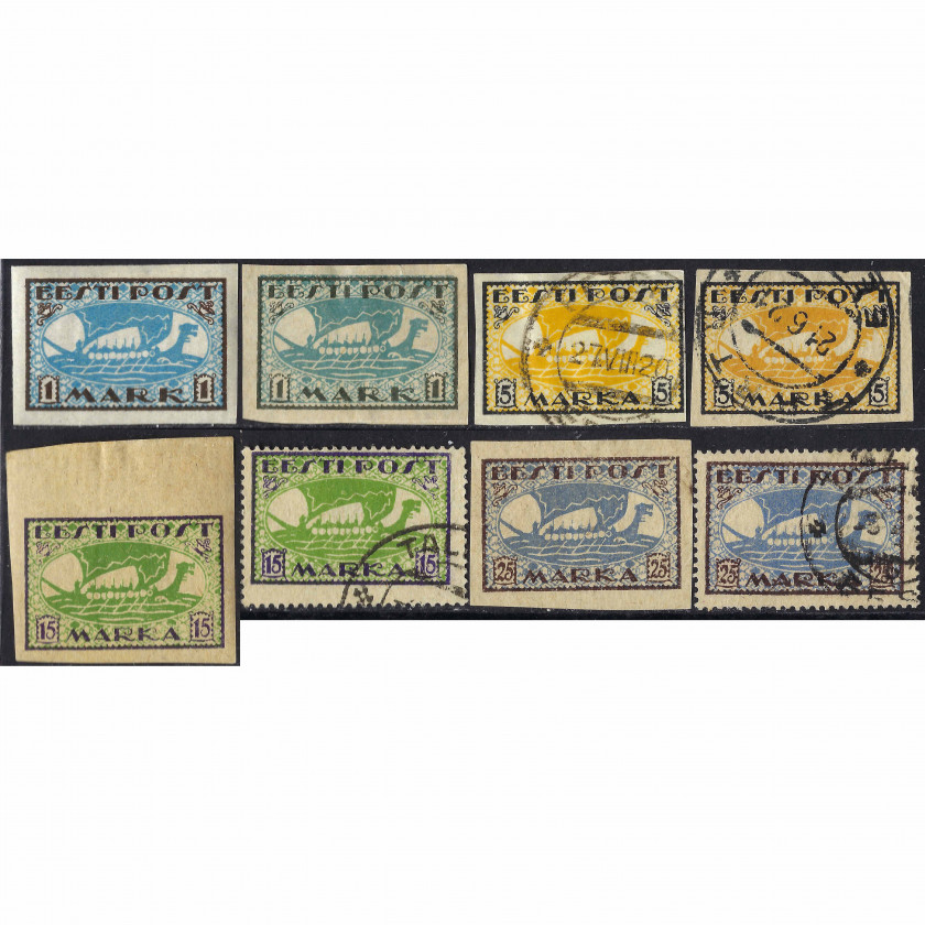 1919, Эстония, 1m-25m, Соловьев #11-#14A, Литография, Без ВЗ