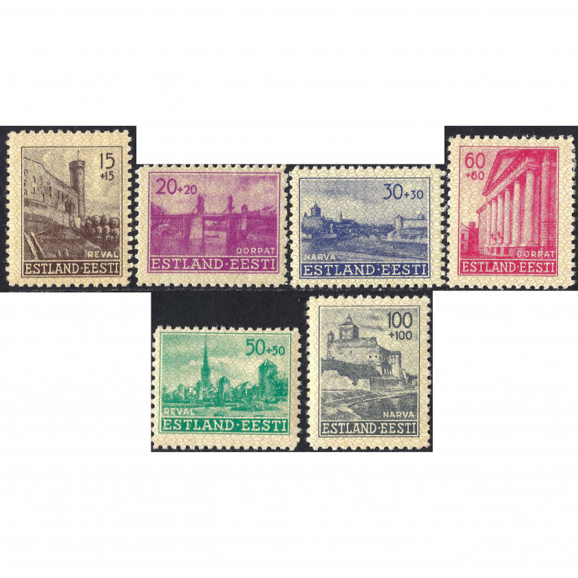 1941, Эстония, 15k+15k-100k+100k, Соловьев #4-#9, Глубокая печать, Без ВЗ, P11, Немецкая оккупация