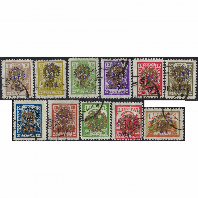 1926, Литва, 1+1/2/2c-30+50/+1L/1L, Соловьев #246-#258, Литография, ВЗ, P11