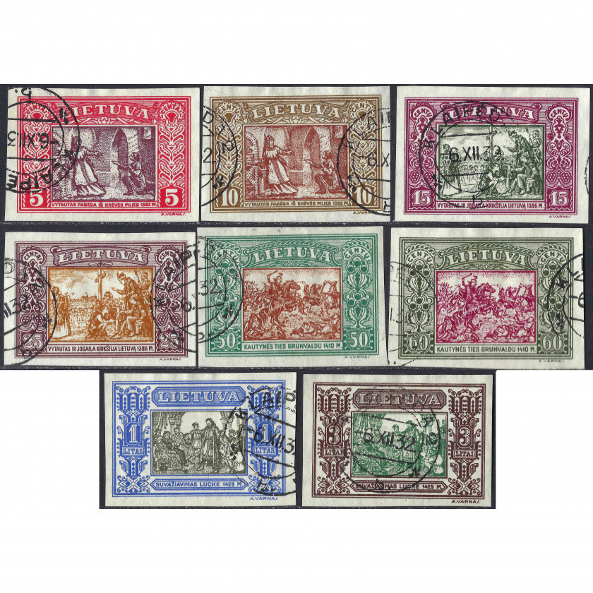 1932, Литва, 5c-3L, Соловьев #327A-#334A, Литография, ВЗ, Авиапочта