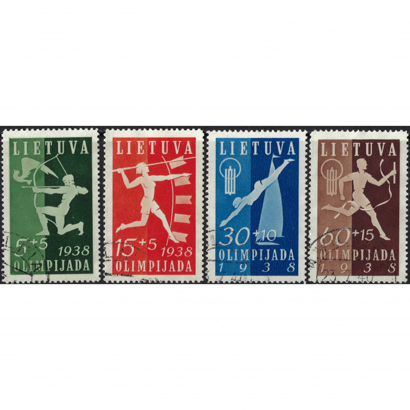 1938, Литва, 5+5c-60+60c, Соловьев #408-#411, Литография, ВЗ, P14