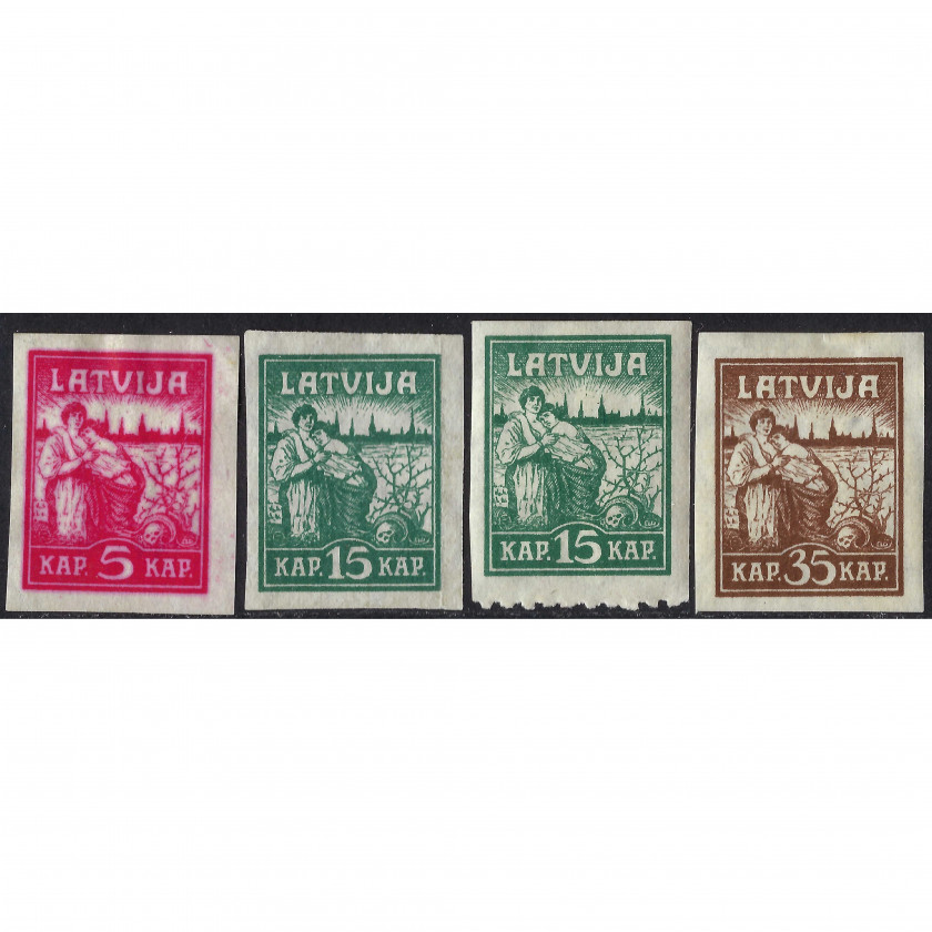 1919, Латвия,  5k-35k, Соловьев #26-#28, Литография, ВЗ