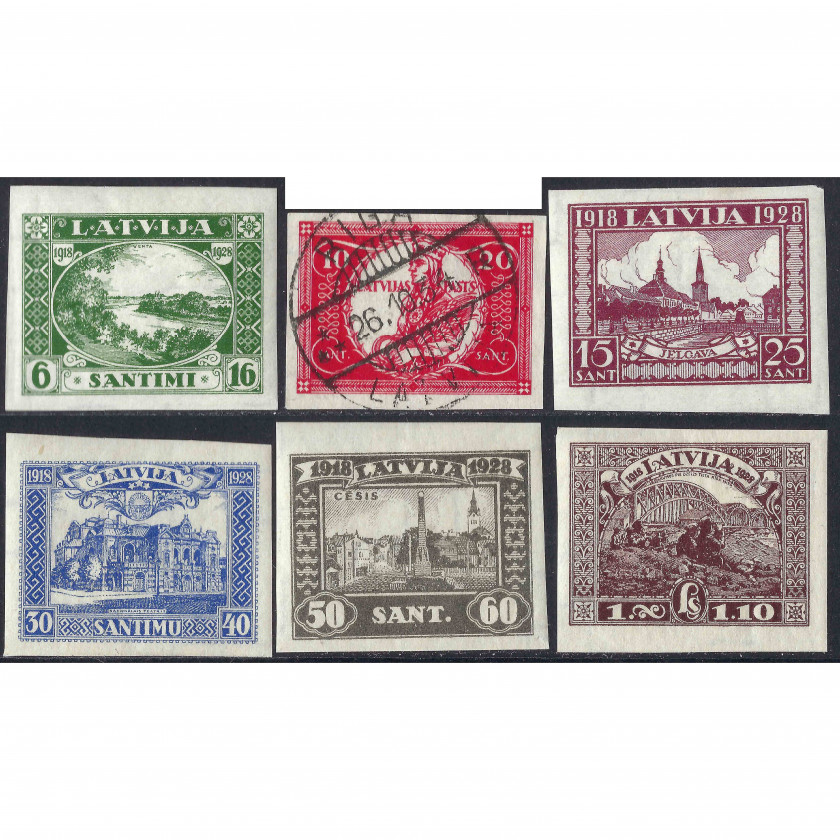 1928, Latvia, 6+16s-1+1.10L, Solovjovs #145A-#150A, Litogrāfija, Ar zīmogu