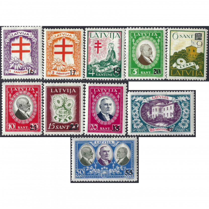 1931, Latvia, 1(16/2s)-30(55/60s), Solovjovs #174-#183, Litogrāfija, Ar zīmogu, P10-11½
