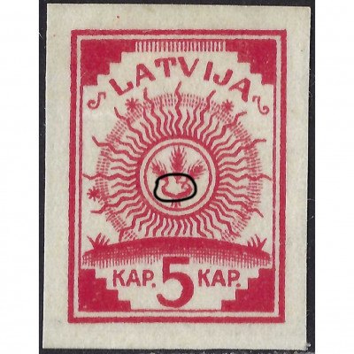 (ERROR)1918, Латвия, 5k, Соловьев #1B, Литогр...