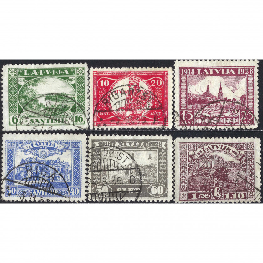 1928, Латвия, 6s-1L, Соловьев #145-#150, Литография, ВЗ, P11.5
