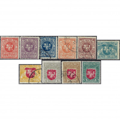 1919, Литва, 10s-5a, Соловьев #28-#37, Литогр...