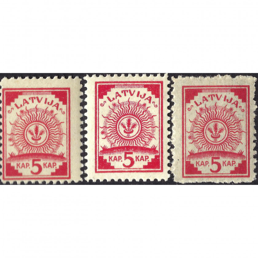 1918, Latvia, 5k, Solovjov #1A-#1AB / Michel #2I-#2III, Lithographed, UnWmk, P11.5