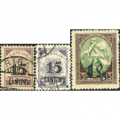 1927, Latvia, 15s/40k-1L/3Rub, Solovyov #125-...