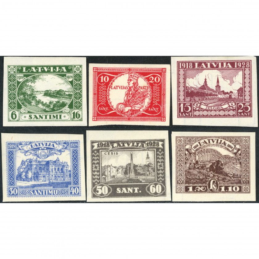 1928, Latvia, 6s-1L, Solovjovs #145A-#150A / Michel #138B-#143B, Litogrāfija, Ar zīmogu