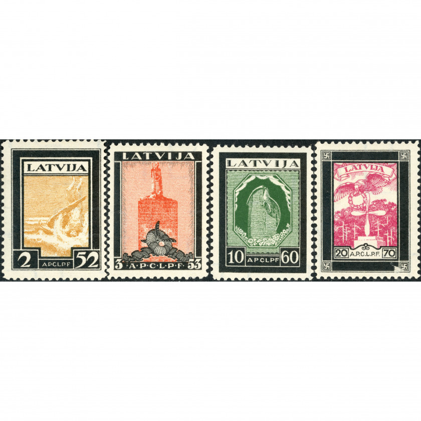 1933, Latvia, 2+52s-20+70s, Solovjovs #209-#212 / Michel #215A-#218A, Litogrāfija, Ar zīmogu, P11