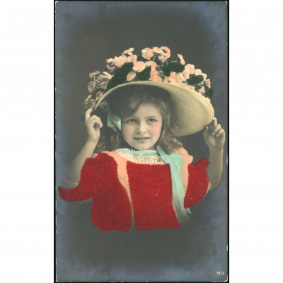 1918, Latvia , Postcard: Girl in Floral Hat w...