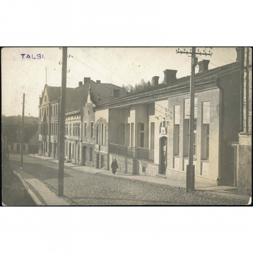Real Photo Postcard (RPPC) Talsi: Cobblestone Street View. 1934 Mailed from Pitrags to Teacher Bukstiņš at Cīruli Station
