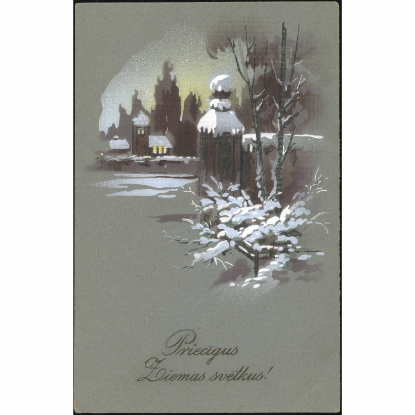 HWB Publisher (Greeting Postcard): Winter evening landscape. Handwritten letter (1924)