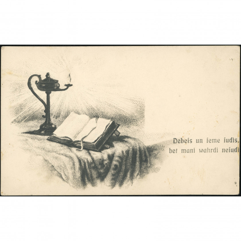Unknown Publisher (Religious Postcard): Bible and lamp. Handwritten message (1910s-1920s)