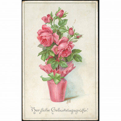 Unknown Publisher (Floral Postcard): Pink ros...