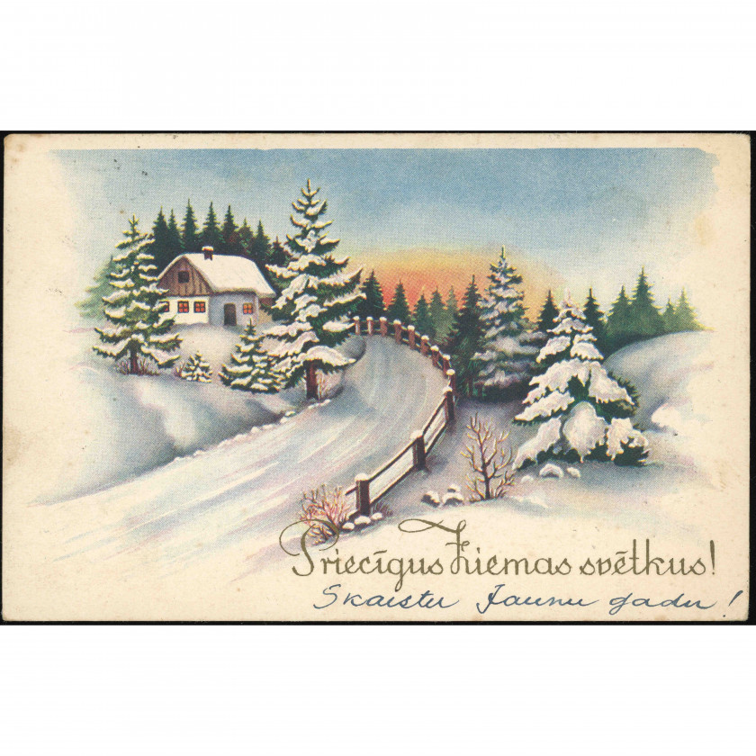 Ernst Plates Publisher (Christmas Postcard): Winter landscape with a cottage