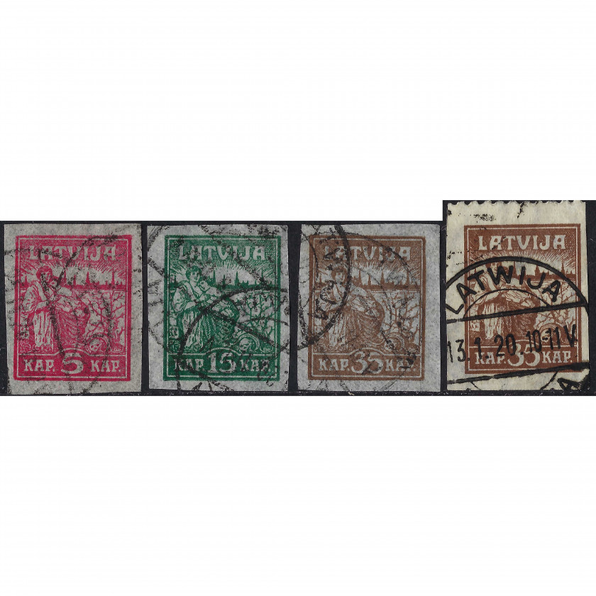 1919, Латвия,  5k-35k, Соловьев #26A-#28A, Литография, ВЗ