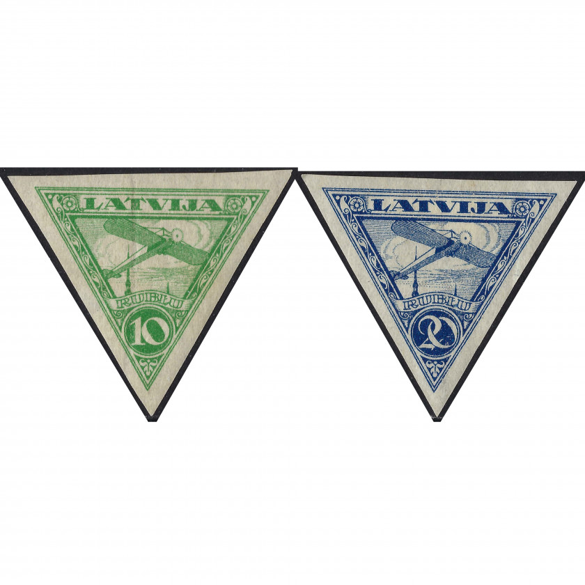 1921, Латвия, 10Rub-20Rub, Соловьев #68A-#69A, Литография, ВЗ, Авиапочта