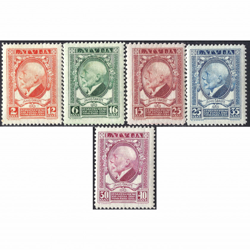 1928, Латвия, 2+12s-30+40s, Соловьев #128-#132, Литография, ВЗ, P11½