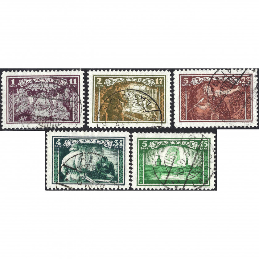 1932, Латвия, 1+11s-5+45s, Соловьев #187-#191, Литография, ВЗ, P11
